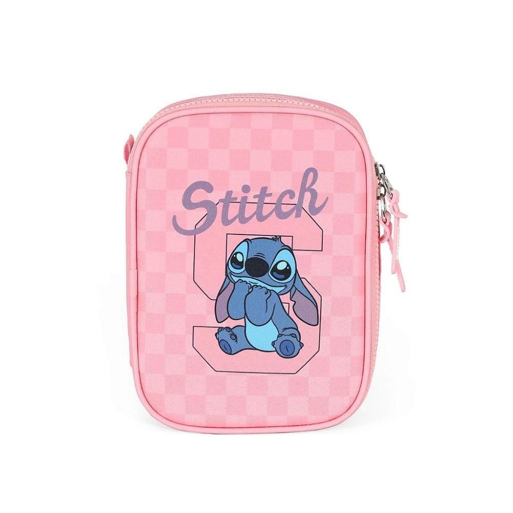 Estojo Box 100 Pens Luxcel Stitch Quadriculado Rosa