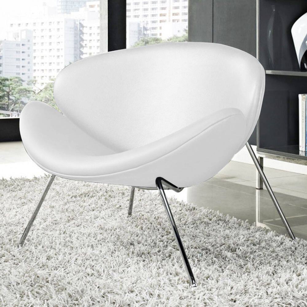 Poltrona Trevo Couro Sintético Branco Base Cromada