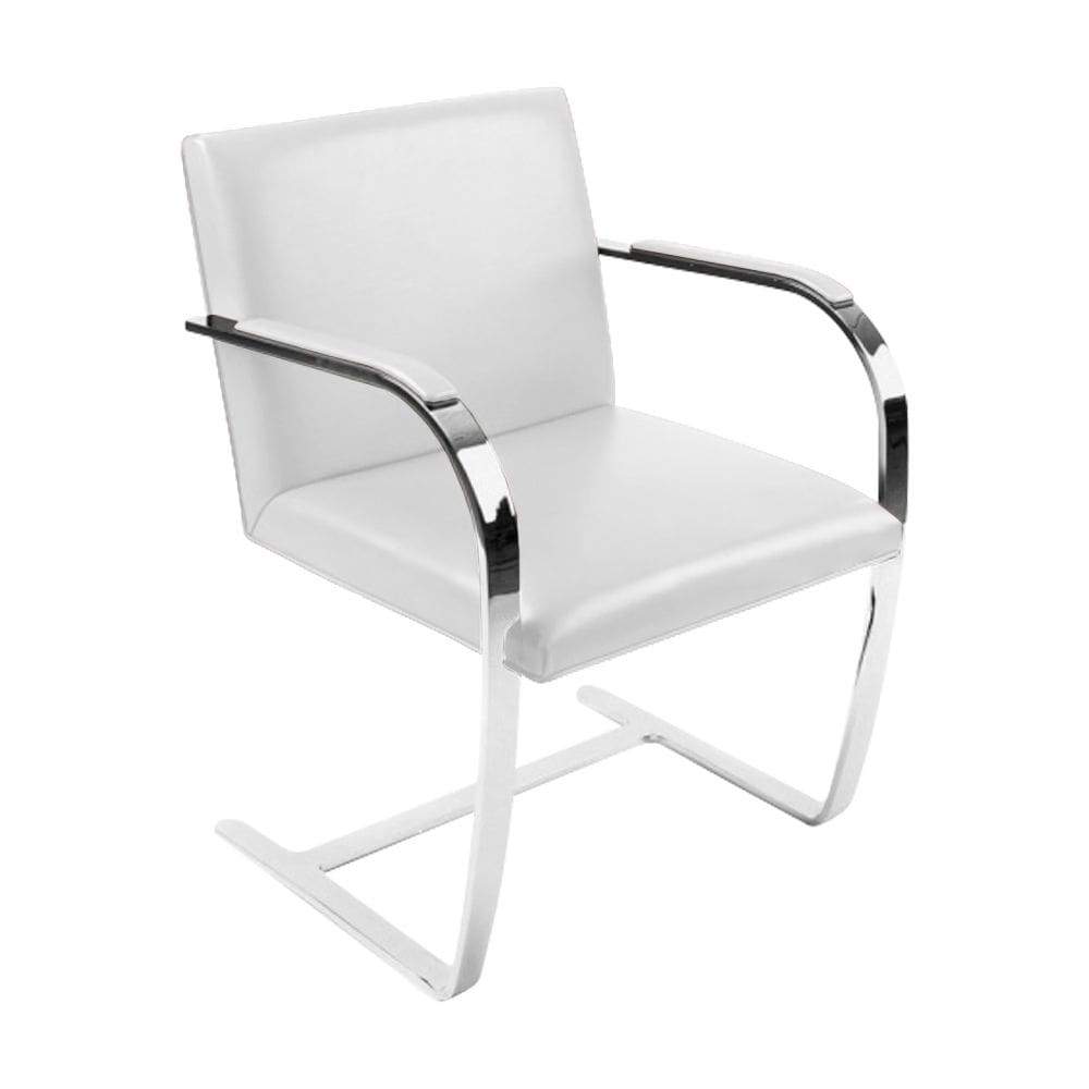 Cadeira Brno Escritório Couro Sintético Branco Barra Chata Cromada