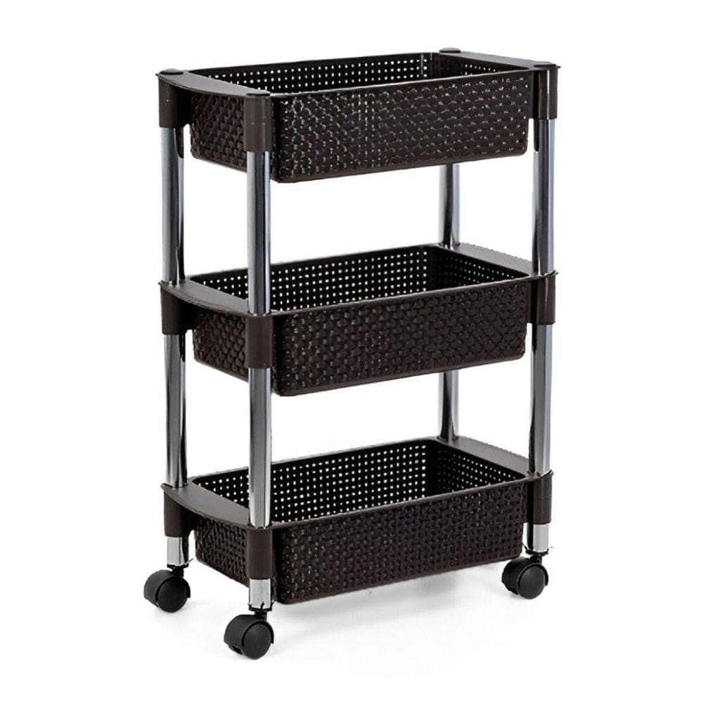 Fruteira Retangular Tripla Em Rattan Marrom