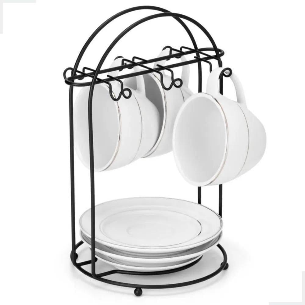 2X Suporte Organizador Para Xícaras E Pires De Café Aço Pret