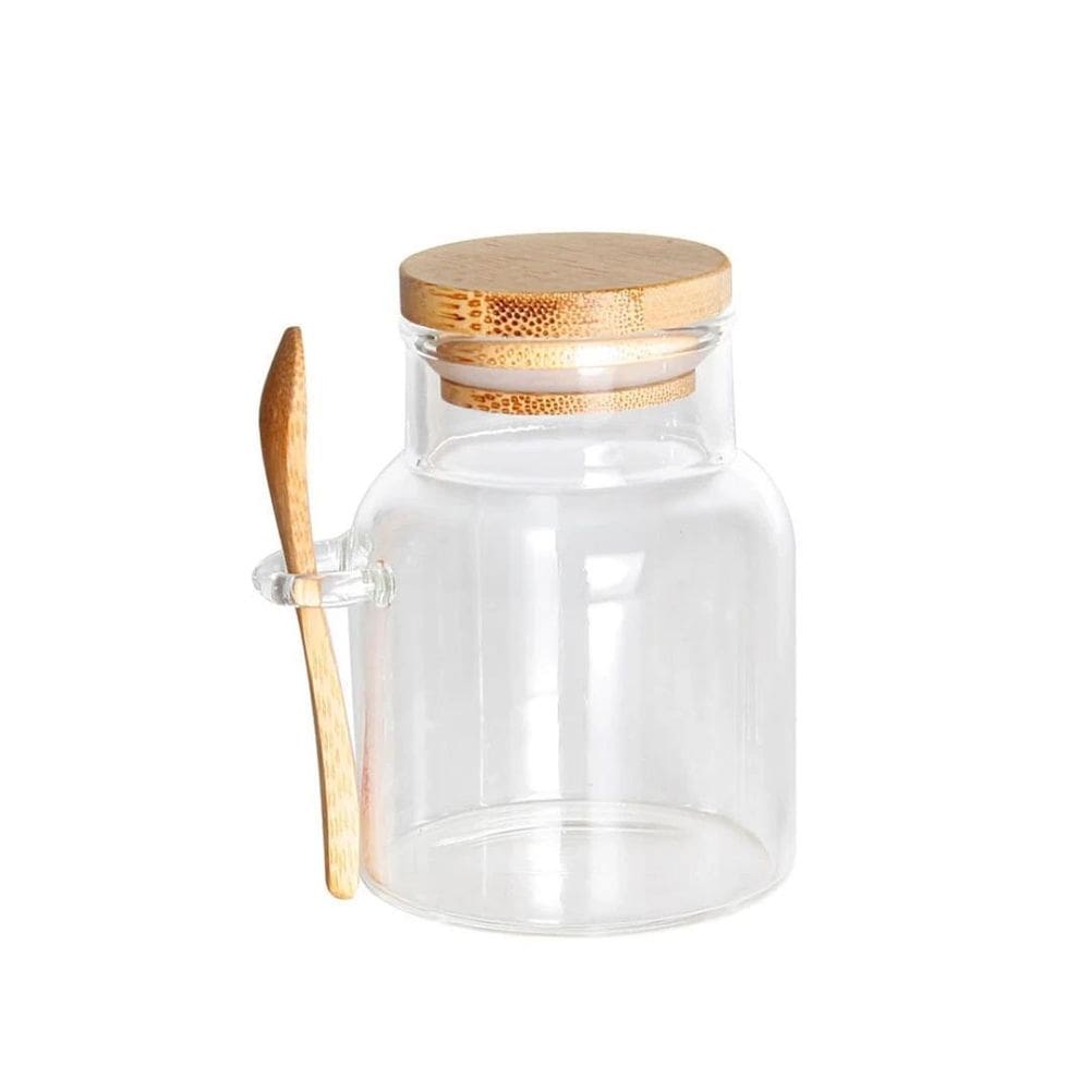Porta Mantimentos De Vidro Com Tampa E Colher - Bambu 250Ml