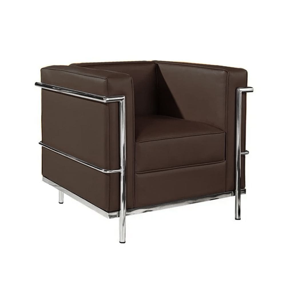Poltrona Le Corbusier Cromado em Sintético Marrom