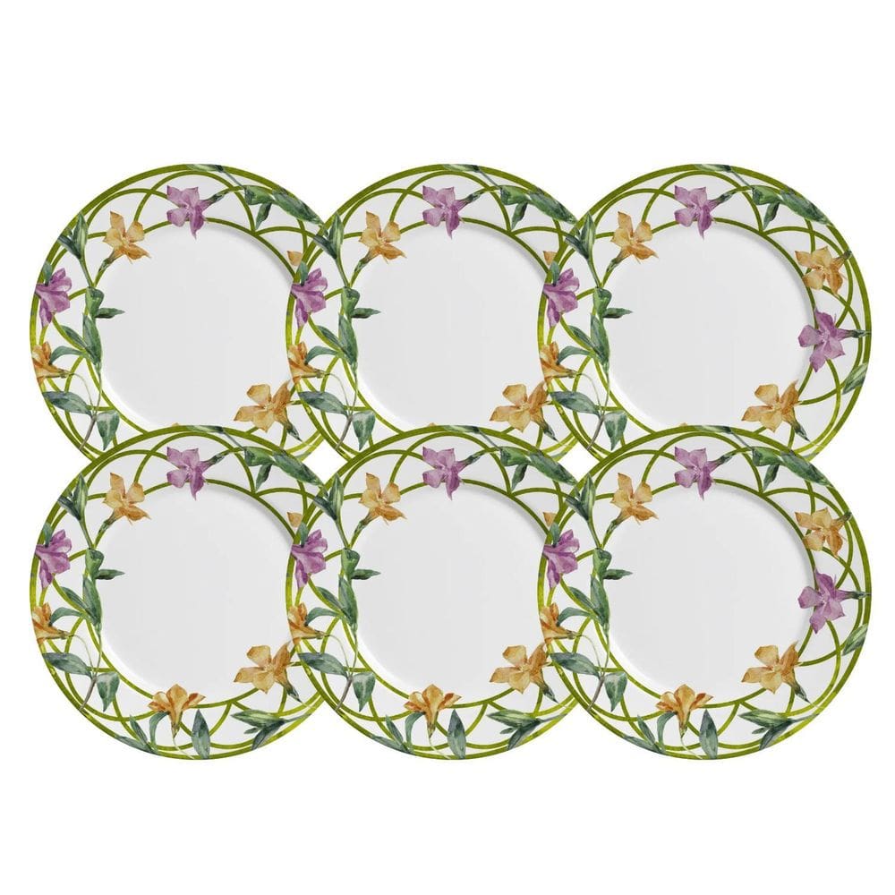 Jogo De Pratos Fundos 25Cm Kit 6 Pçs Campos Cerâmica Floral