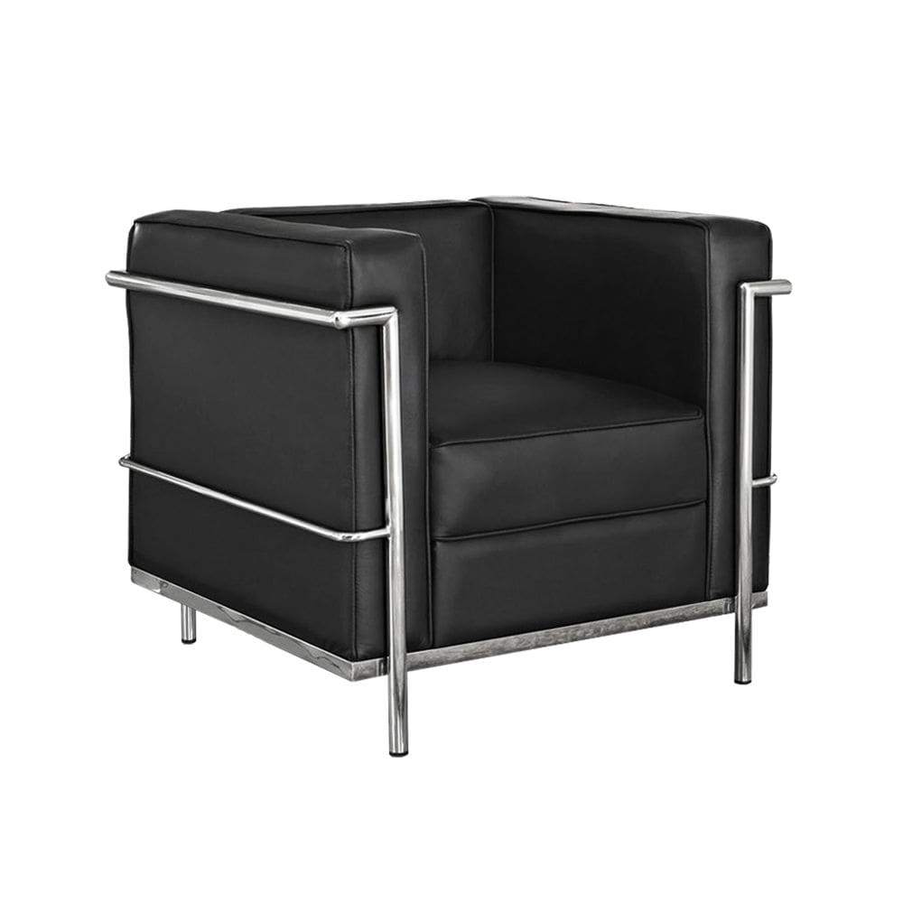 Poltrona Le Corbusier Inox em Couro Natural Preto