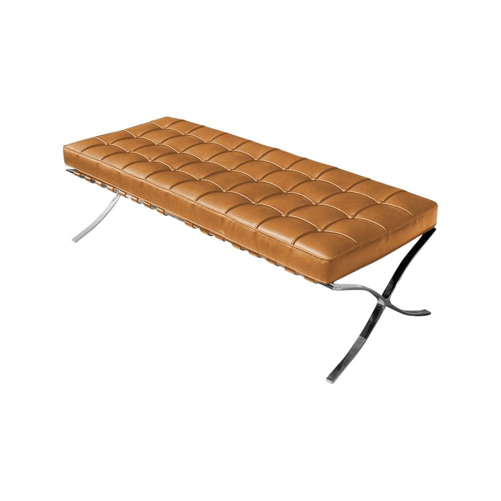 Banco Barcelona Couro Sintético Caramelo Base Inox