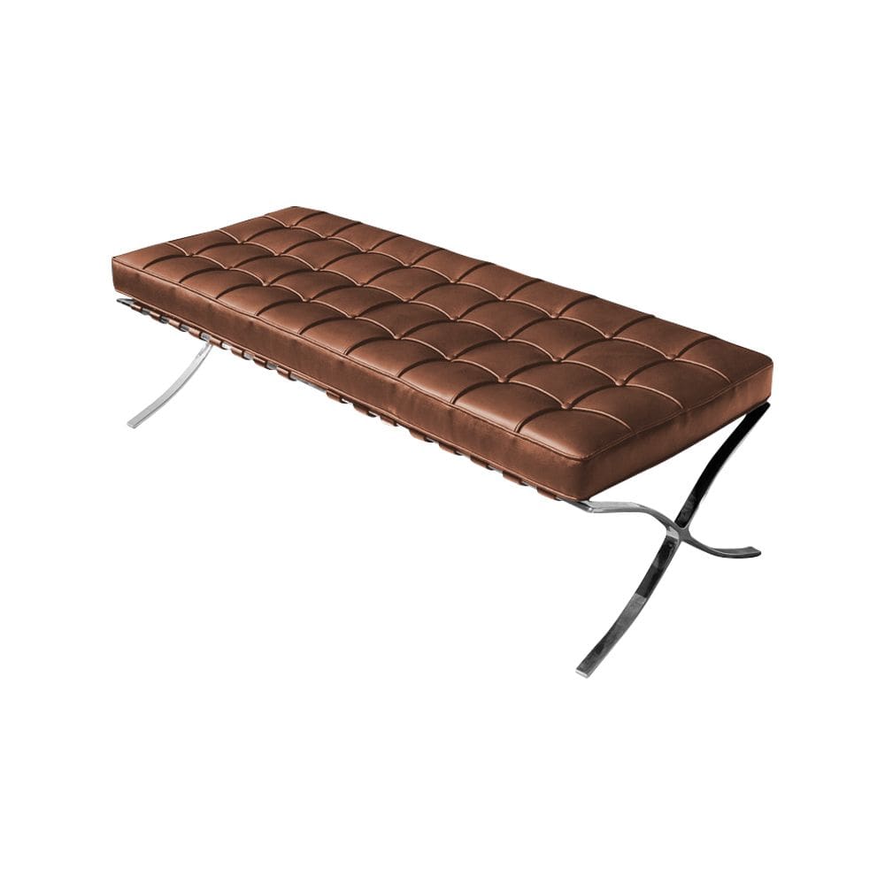 Banco Barcelona Couro Sintético Marrom Base Inox
