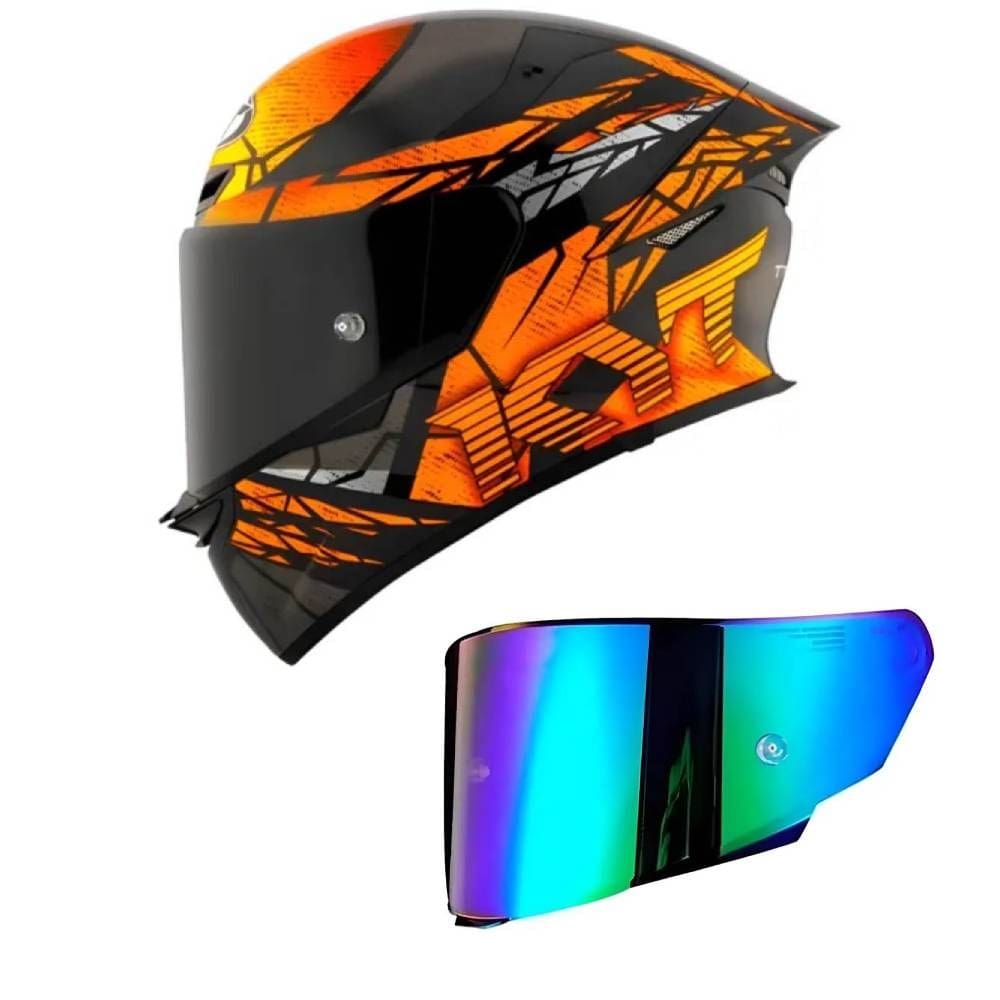 Capacete KYT TT Revo Combustion Preto e Laranja Mais Viseira Camaleão