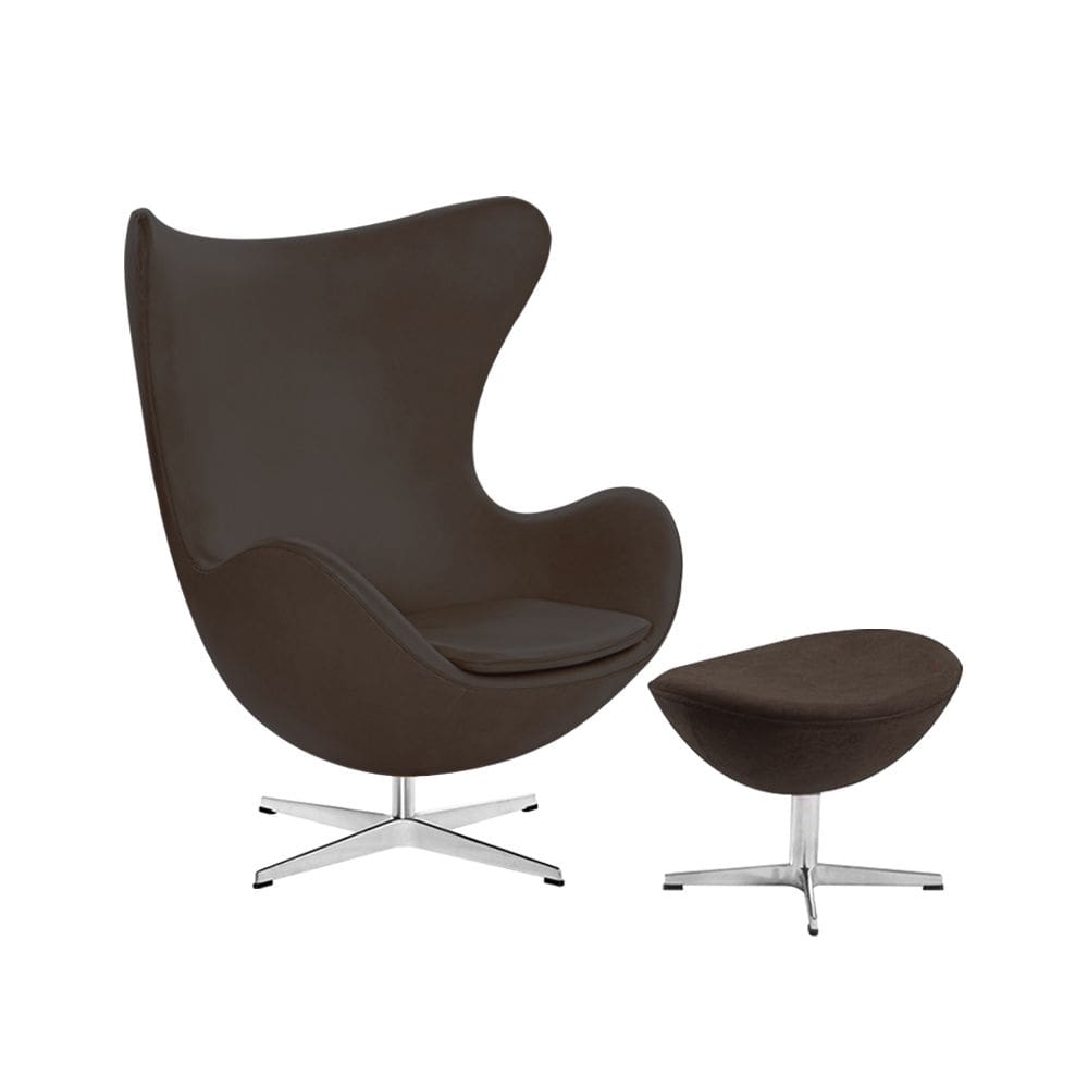 Poltrona Egg com Puff Base Alumínio em Sintético Marrom