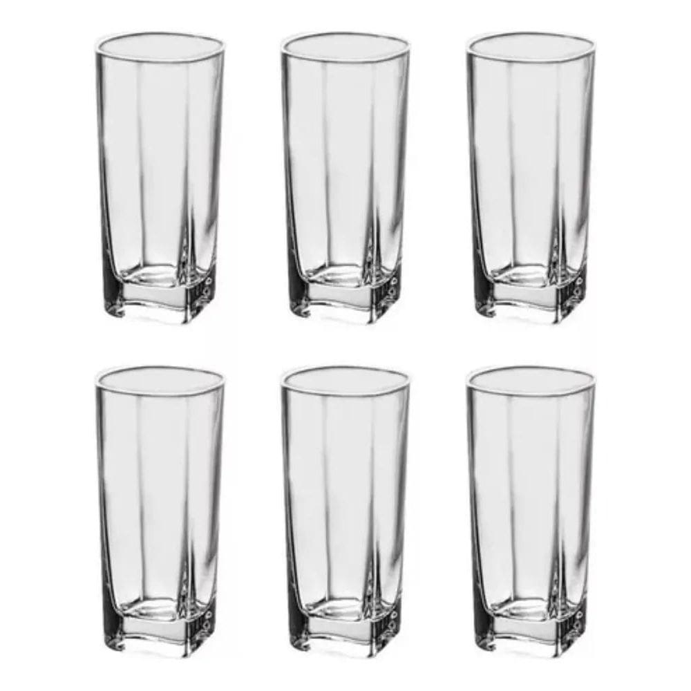 3X Jogo De 6 Copos Altos De Vidro 250Ml Quadrado Design Mode
