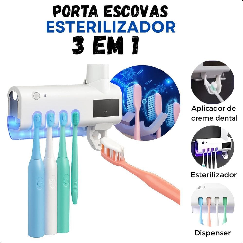 Suporte Automático E Esterilizador Uv Para Escovas De Dentes