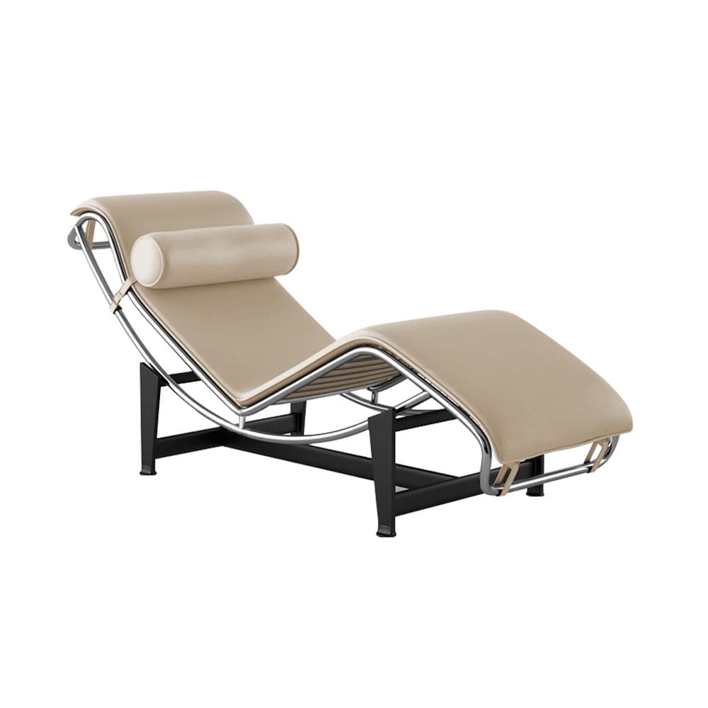Chaise Lc-4 Cromada em Couro Natural Bege