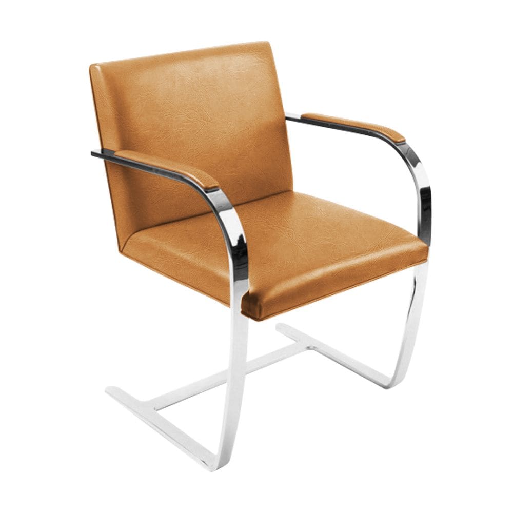Cadeira Brno Couro Natural Caramelo Barra Chata Cromada