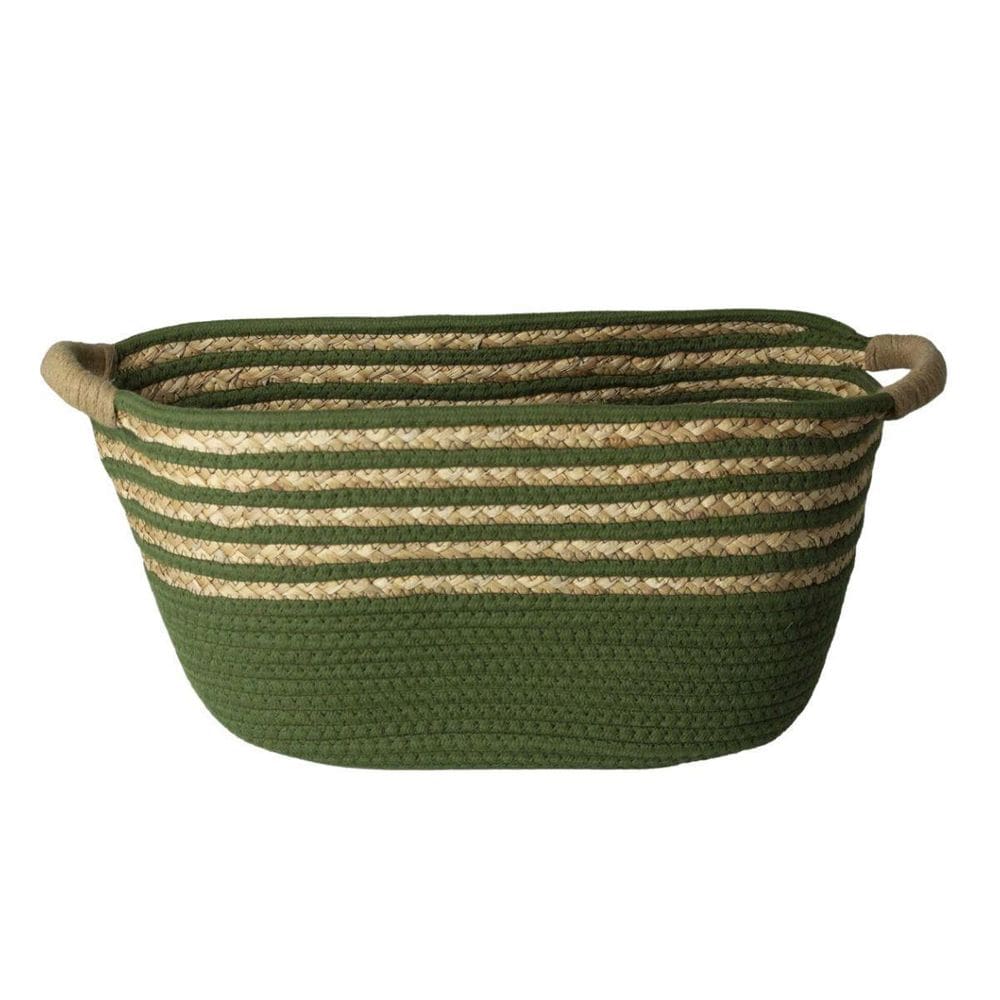 Cesto De Fibra Natural E Algodão C/Alça 43X25X18 Cm Verde