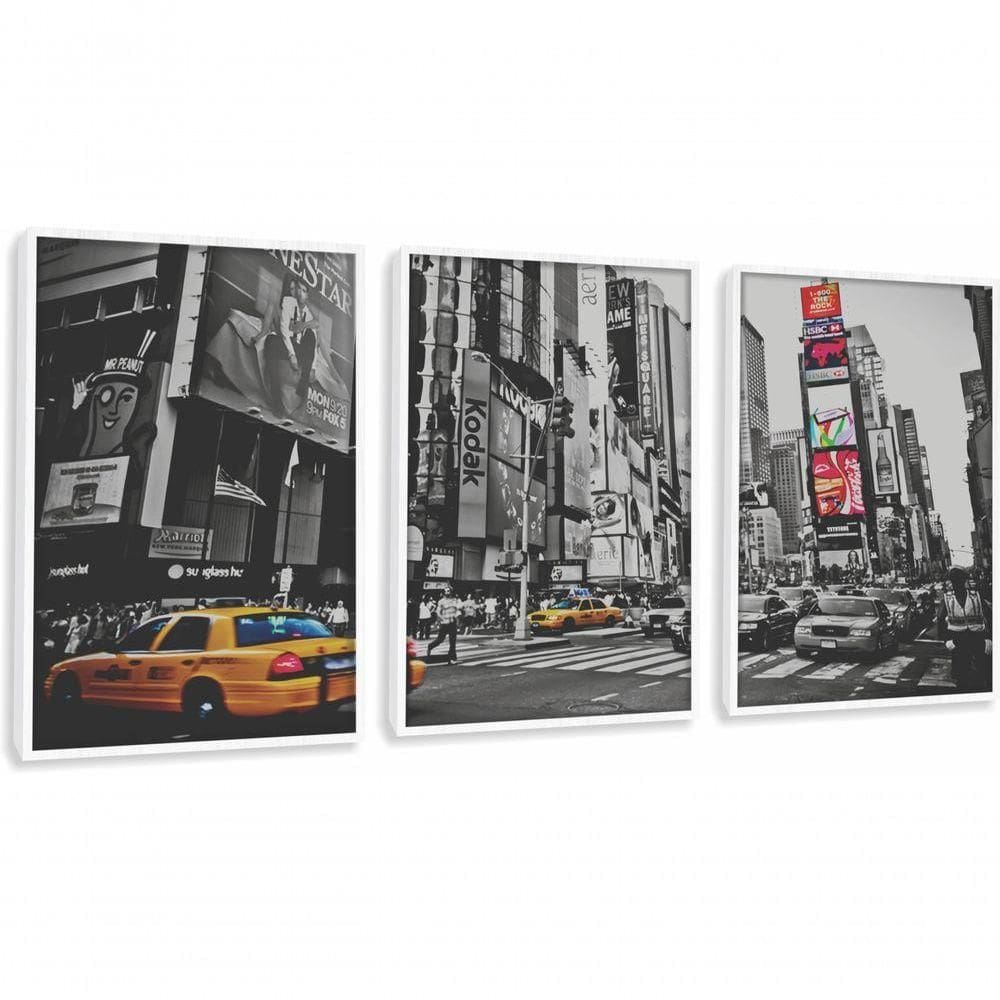 Quadro Decorativo Rua New York Com Moldura Branco