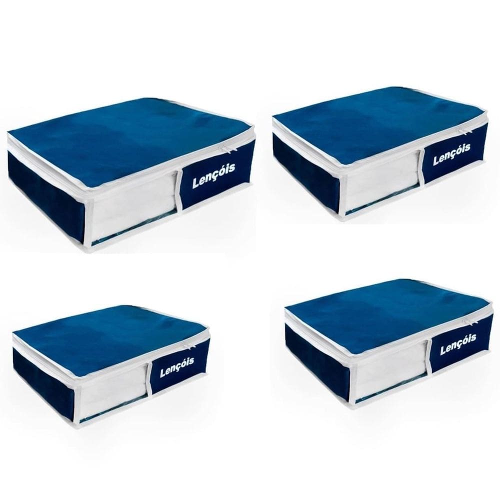 Organizador De Lençol Closet Guarda Roupa Azul Marinho 4 Und