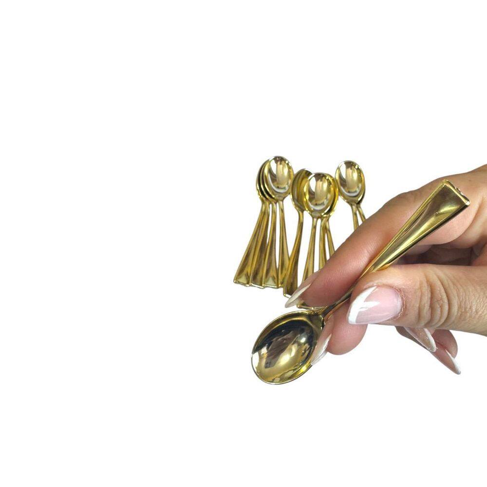 Combo 25 Mini Colher Dourada Brilhosa 10Cm Acrilico Rigido