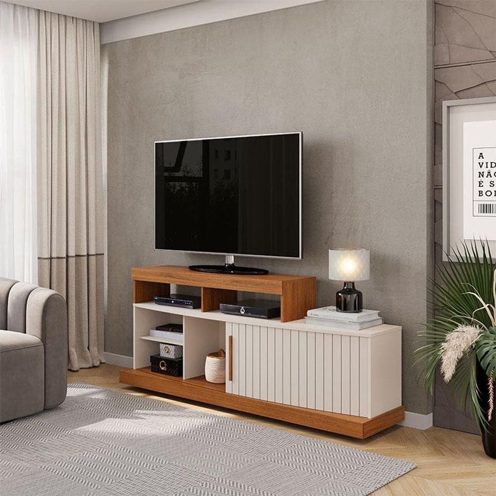 Rack Bancada Para Sala Ambiente Valle Freijó Off White - Dj Móveis