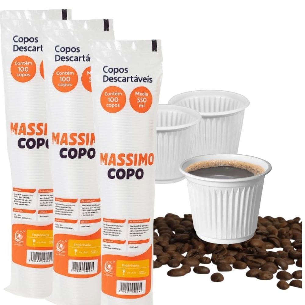 Kit 3 Pacote Copo Para Café 50Ml Branco 300 Un. Massimo