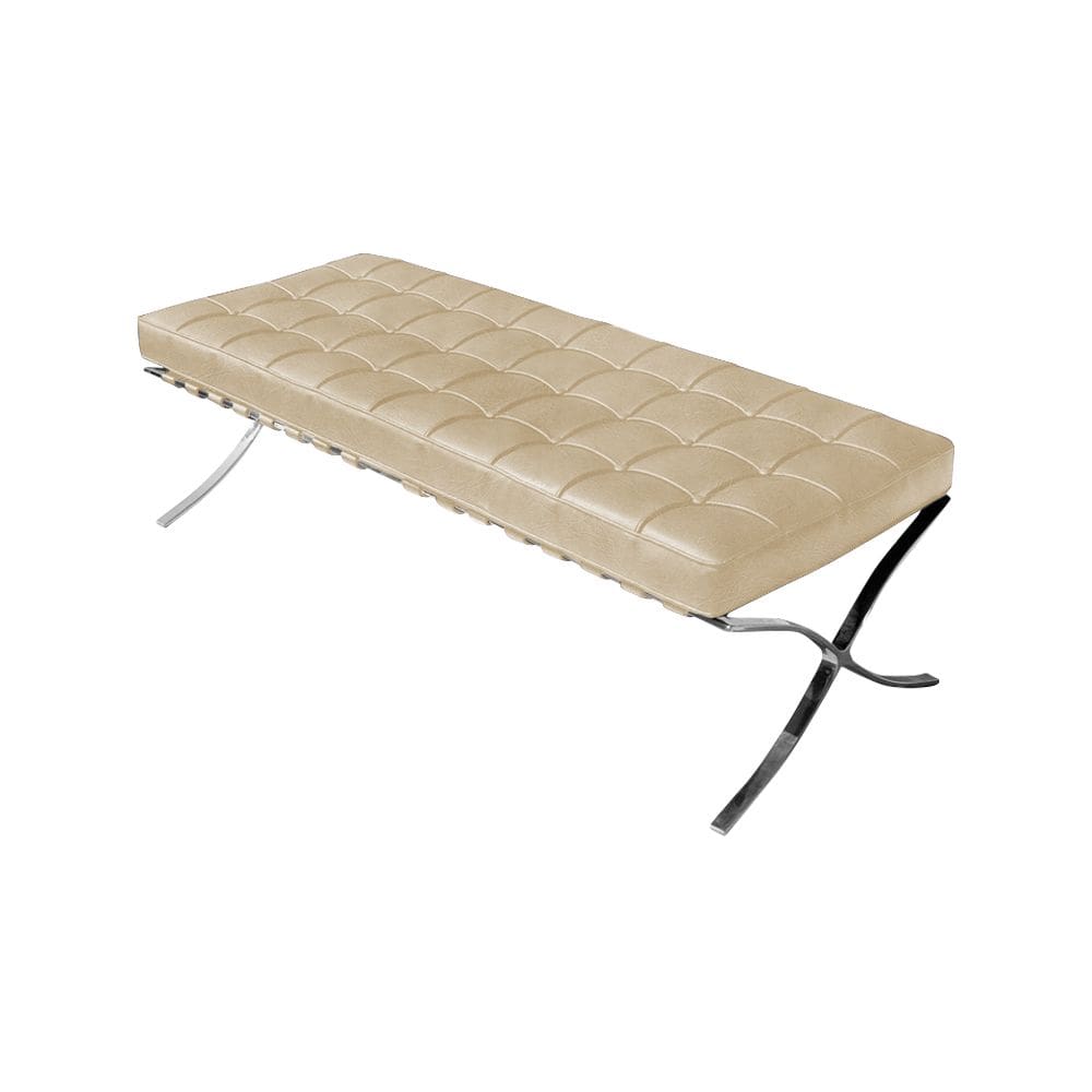 Banco Barcelona Couro Natural Bege Base Inox
