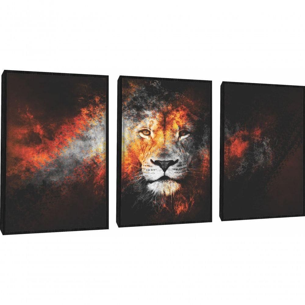 Quadro Decorativo Leão Com Moldura Preto