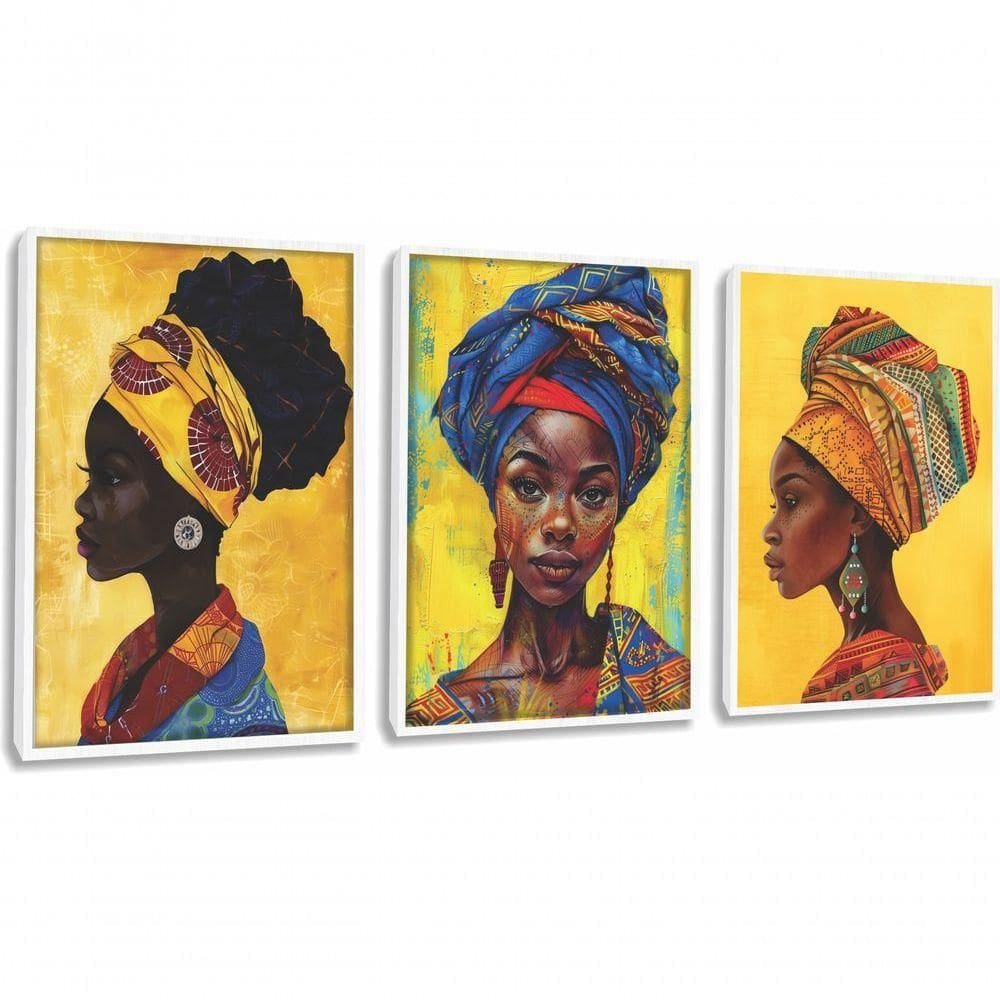 Quadro Decorativo Mulher Cultura Afro Com Moldura Branco