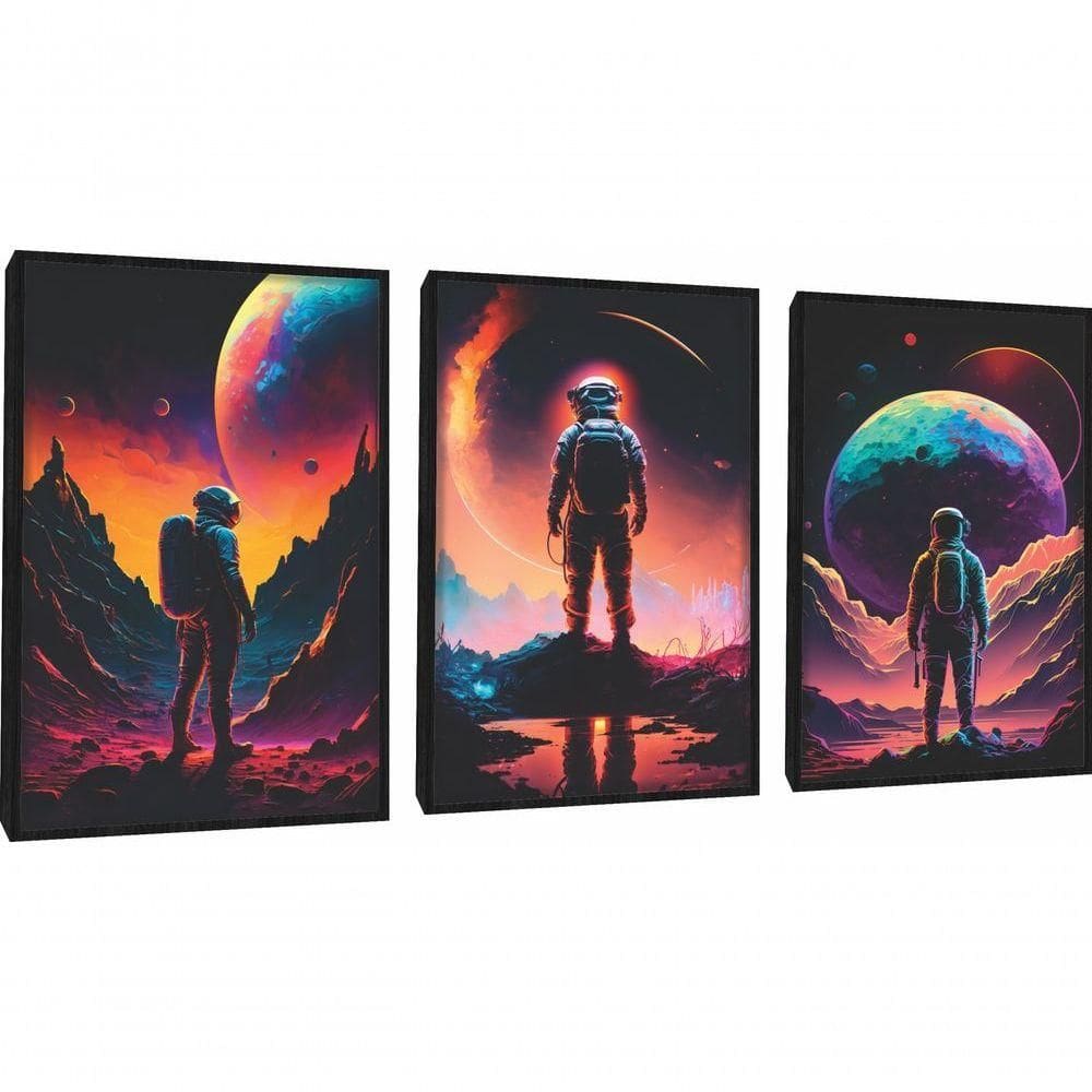 Quadro Decorativo Astronauta Com Moldura Preto