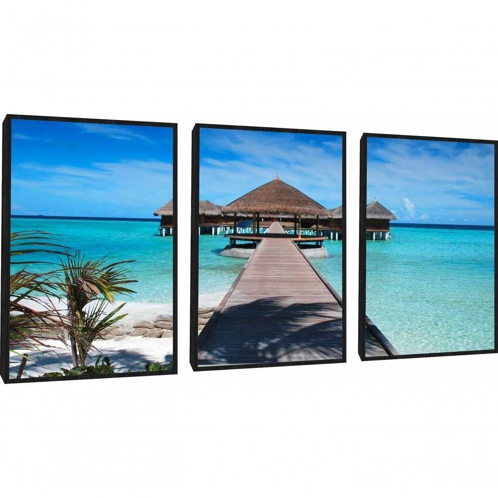 Quadros Decorativo Mar Praia Paisagem Com Moldura Preto