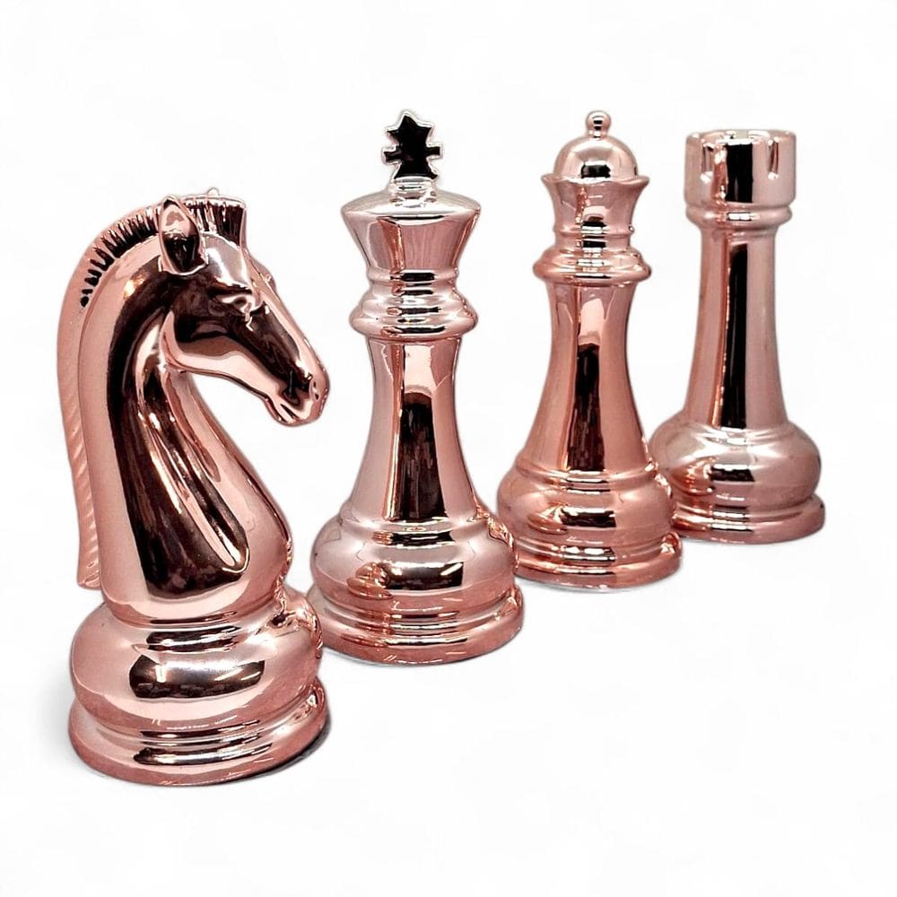 Kit Peças de Xadrez Cavalo Rei Rainha Porcelana Rose 17 cm