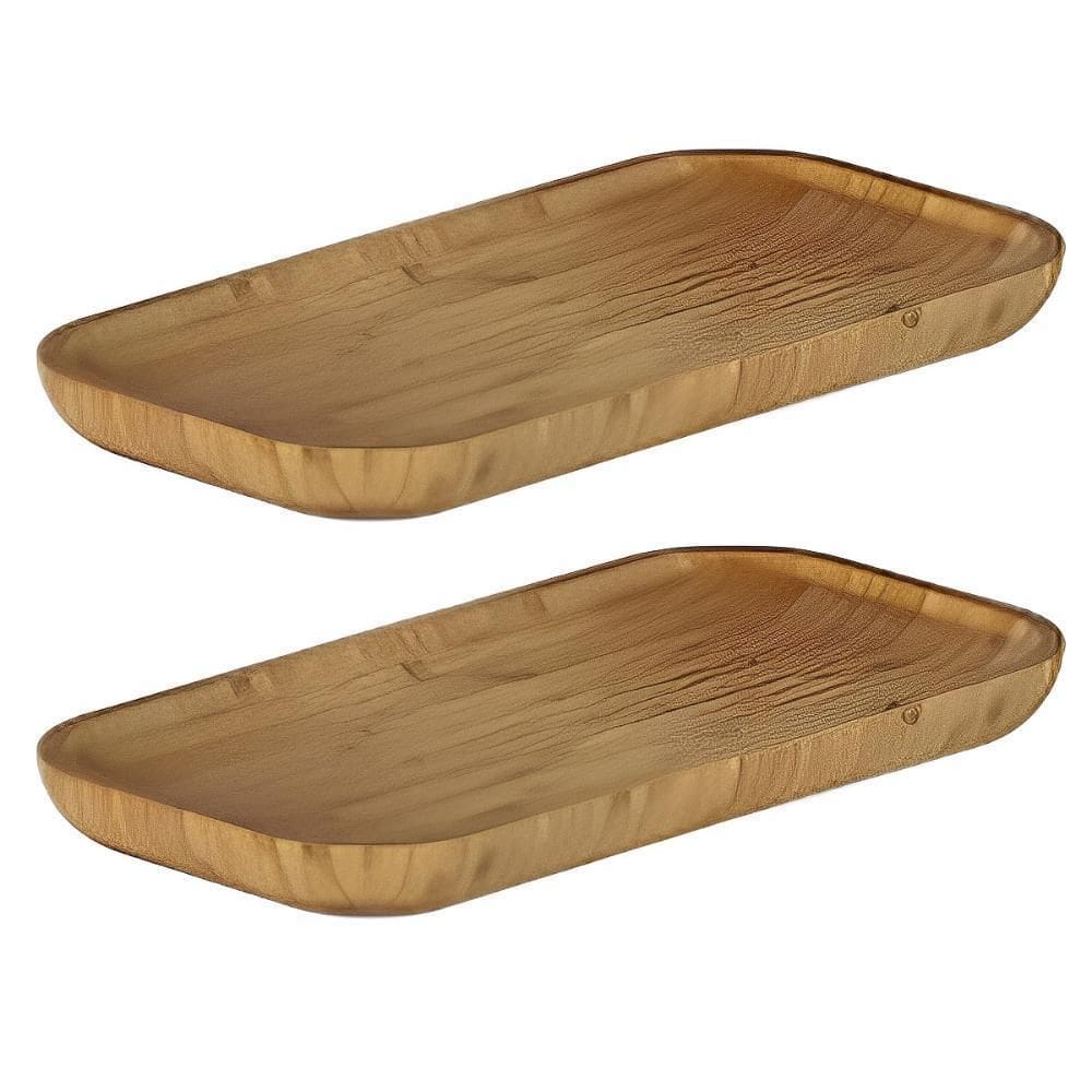 2X Bandeja Retangular 1,9 X 10,5 X 20Cm Ou Bambu Aura
