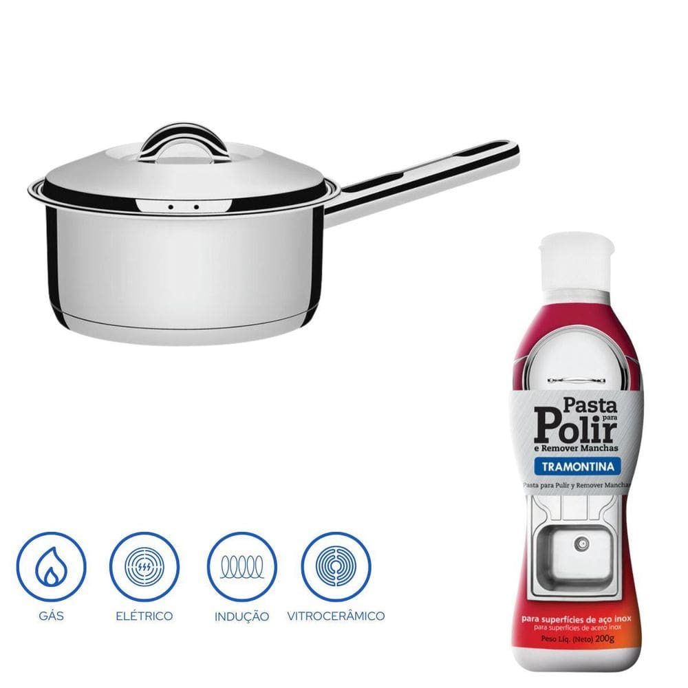 Kit Panela Solar 16Cm Inox + Pasta Para Polir Tramontina