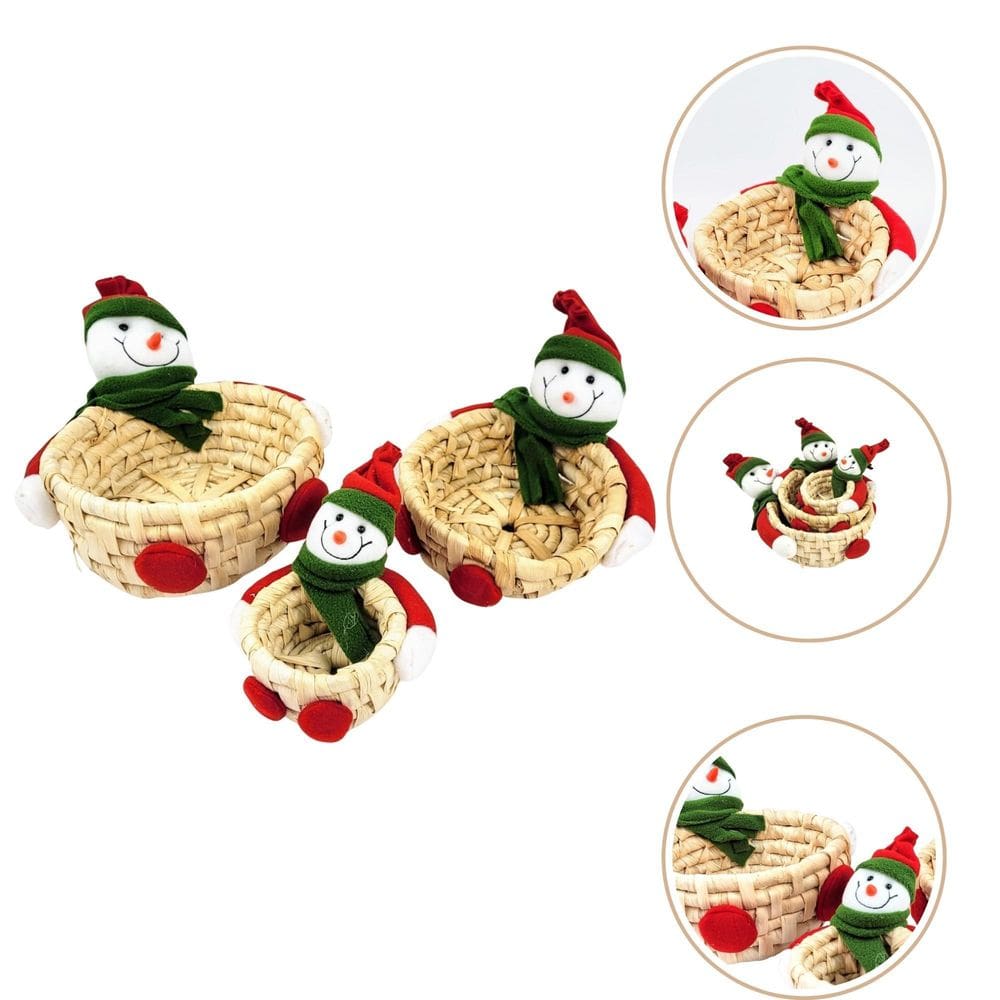 Kit 3 Cesta Petisco Boneco De Neve Decoração Natal Cesto