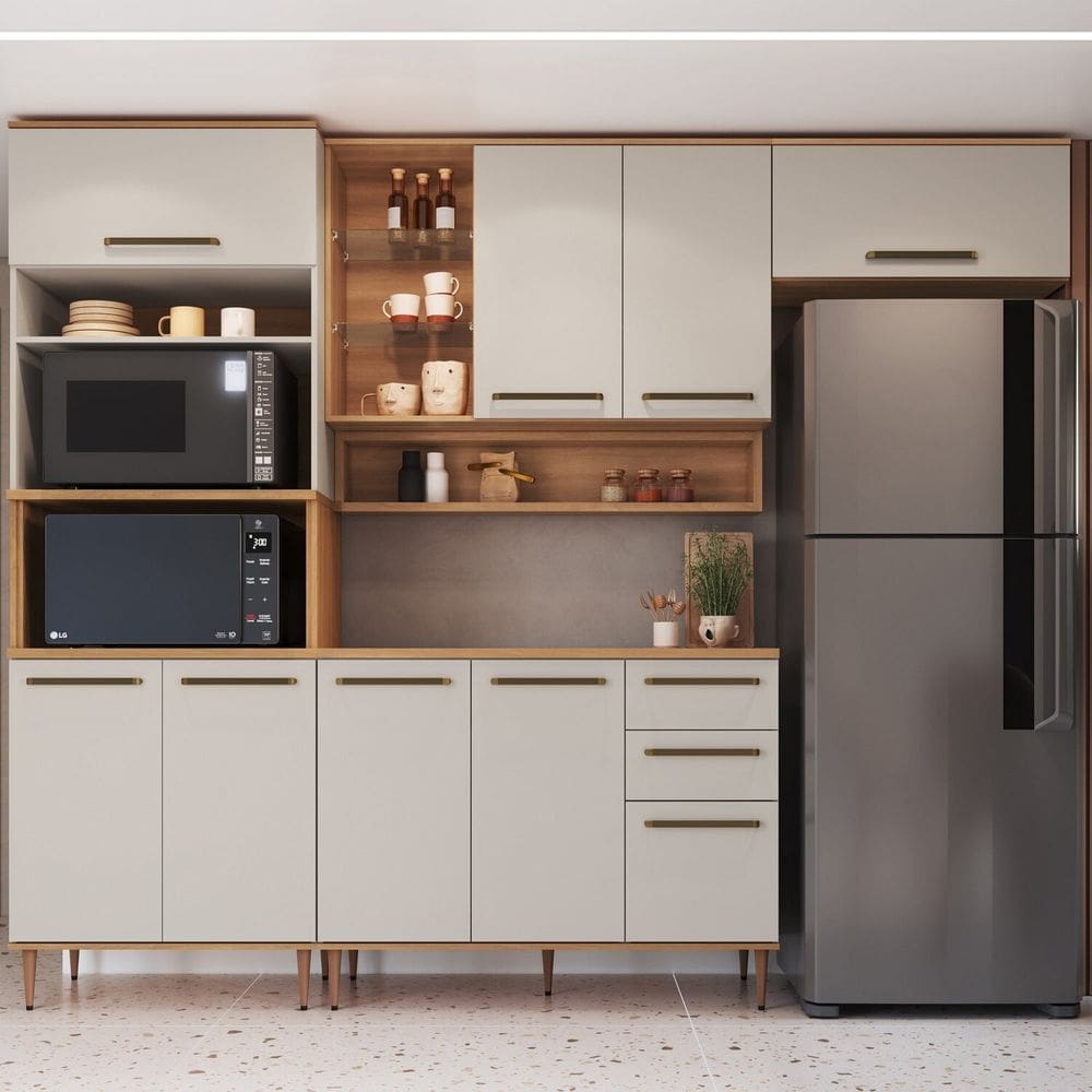 Cozinha Modulada 5 Peças com Tampo 120cm Torre Quente para 2 Fornos Nicho Decorativo Isabelle Freijó / Arenas