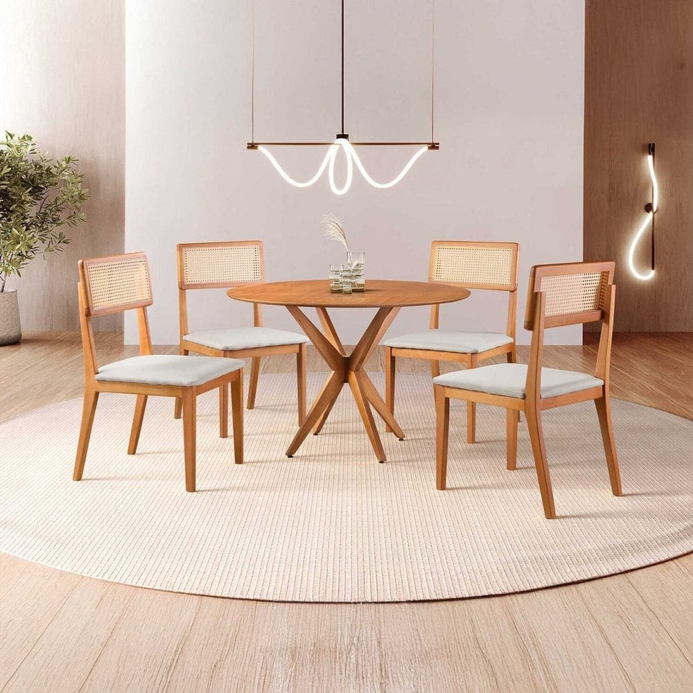 Conjunto de Sala de Jantar Mesa 108 Cm com 4 Cadeiras Ava Cinza/Marrom