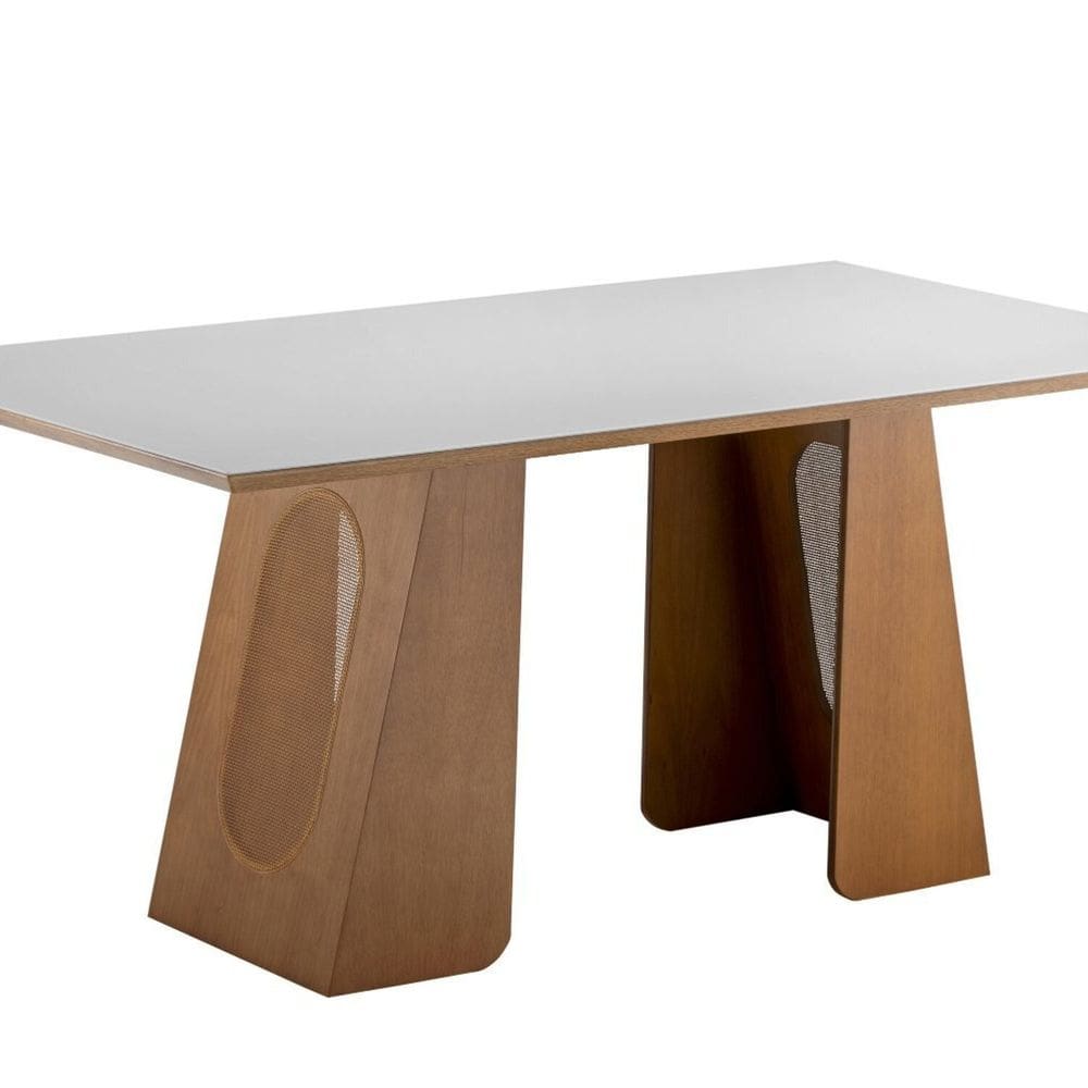 Mesa Tampo Mdf e Vidro Reto 220cm X 80cm Celine Amendoa