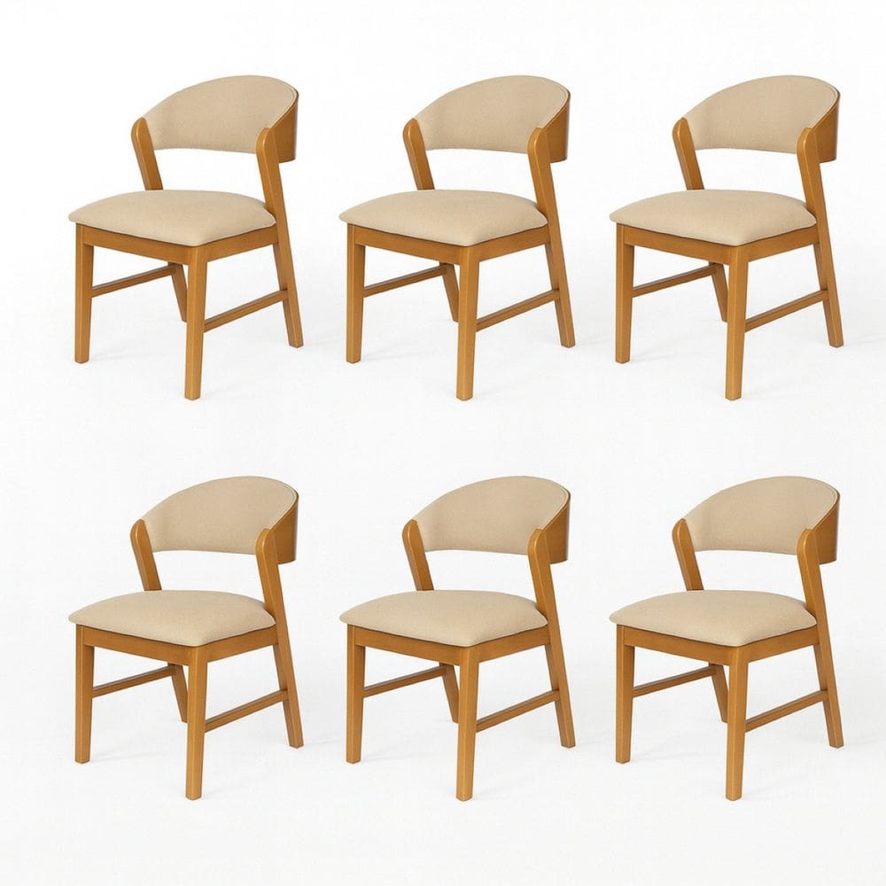 Kit 6 Cadeiras Madeira Maciça Design Italiano Sofisticada Arabesco Courino Siena Amendoa