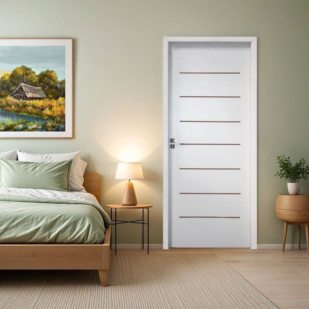 Kit Porta de Madeira 215x77cm Batente 11cm Cristal Primer com Guarnição Uniportas Branco