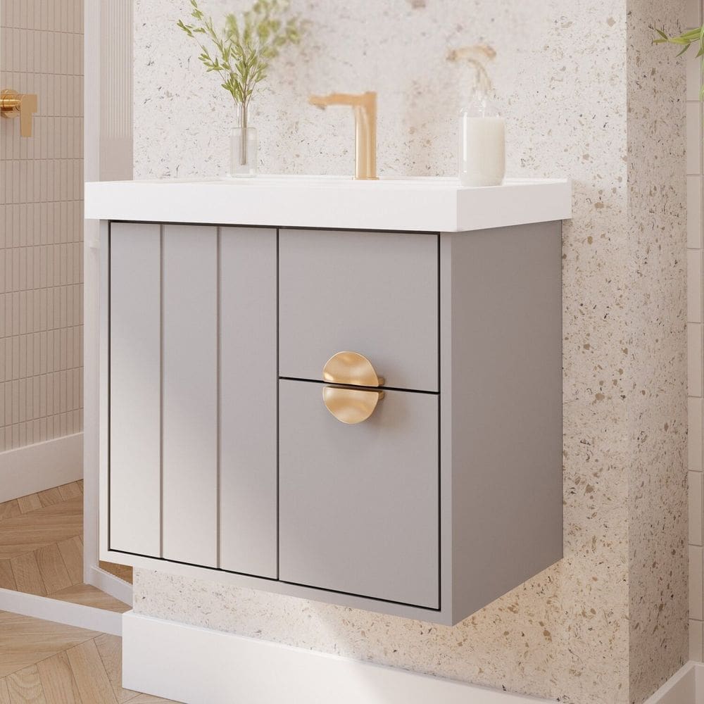 Gabinete para Banheiro 60cm com 1 Porta 2 Gavetas e Cuba de Sobrepor Decor Platina