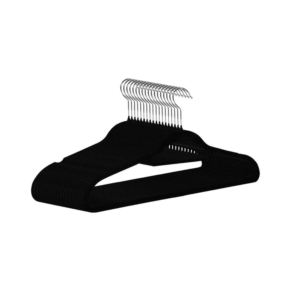 10 Cabides De Veludo Slim Ultra Finos Antideslizante - Preto