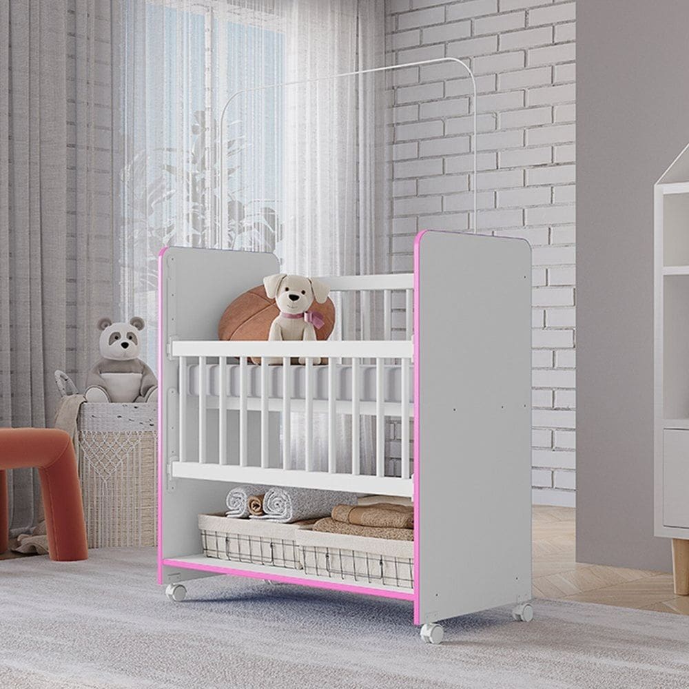 Mini Berço Grade Removível com Colchão New Baby Branco