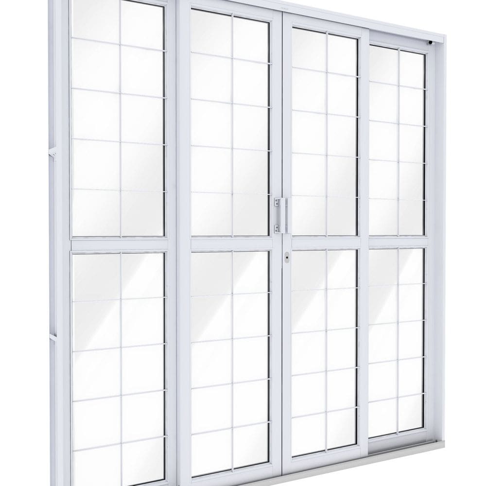 Porta de Aço de Correr Central com Grade Quadrada 4 Folhas 213x200 Riobras Aço Pronto Branco