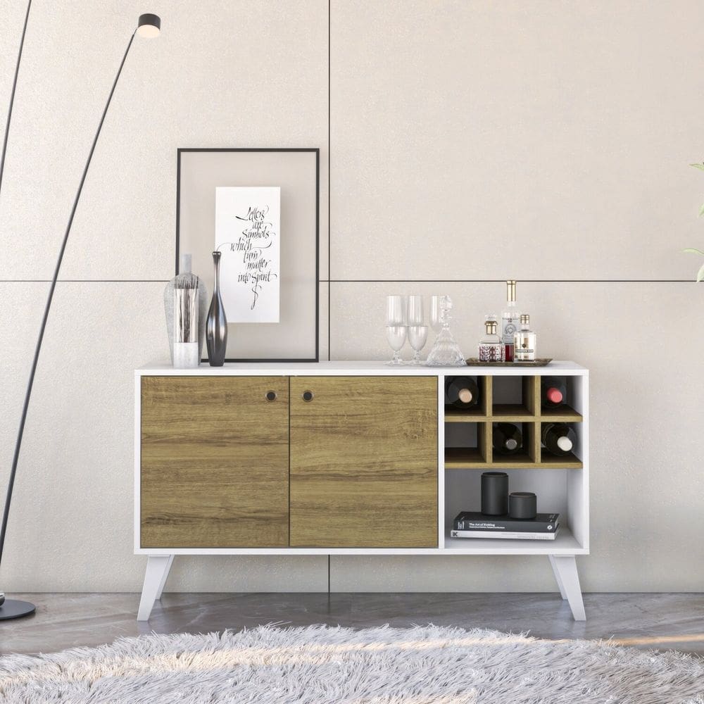 Rack Bar com 2 Portas e Garafeiro Ibiza Branco/Mel