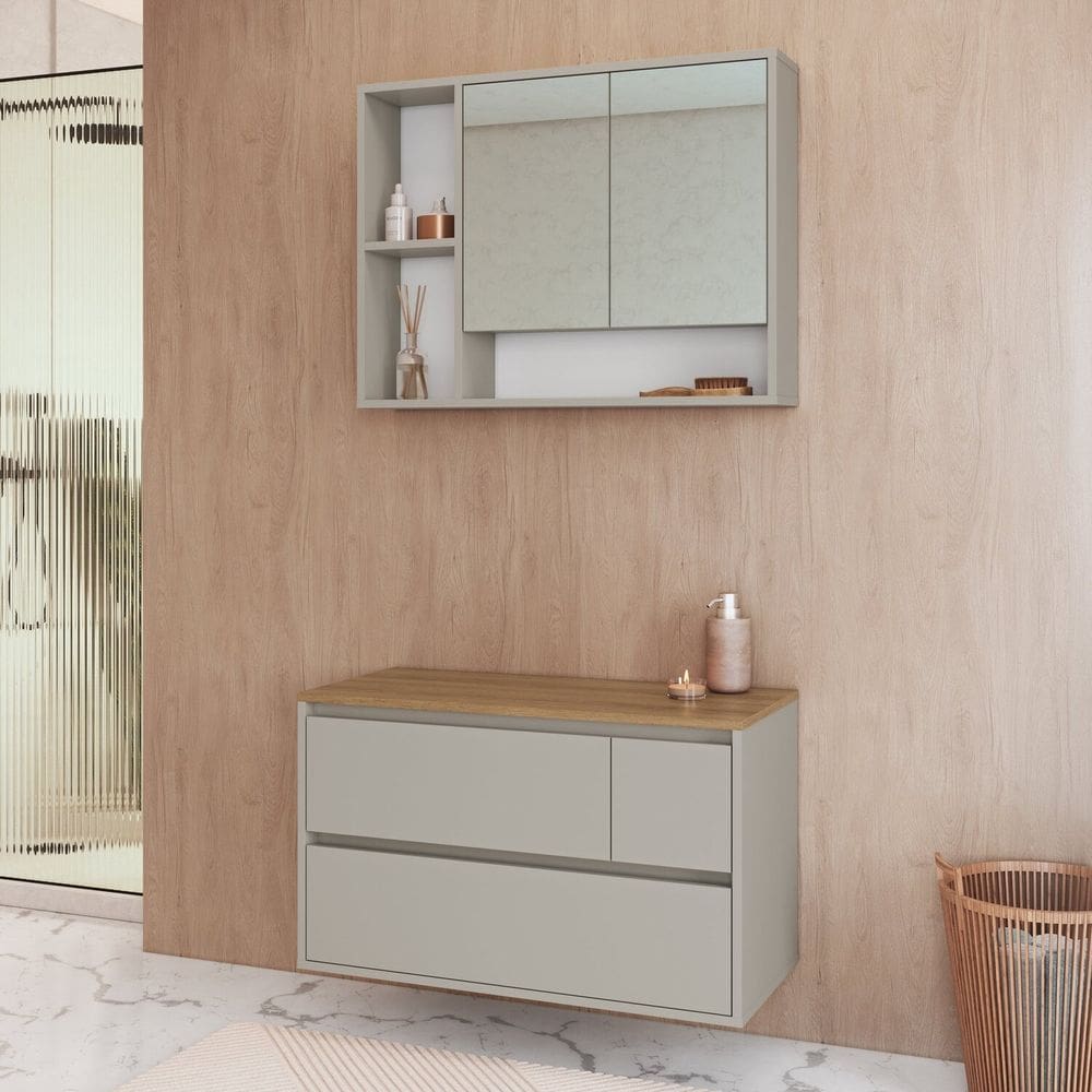 Conjunto para Banheiro Gabinete Suspenso 80cm com Espelheira Belarus Arenas