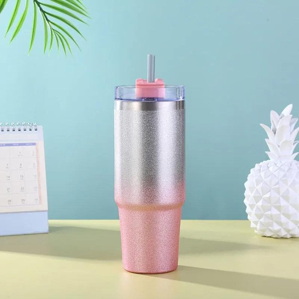 10X Copo Térmico Grande Com Tampa E Canudo Café Chá Cerveja