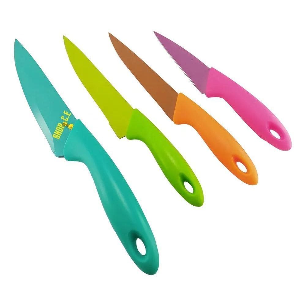 Jogo Kit De Facas De Cozinha Jogo 4 Un Coloridas Aço Inox Co