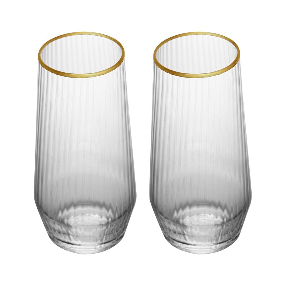 Cj 2 Copos Altos de Vidro C/Fio de Ouro Lines 400ml Wolff