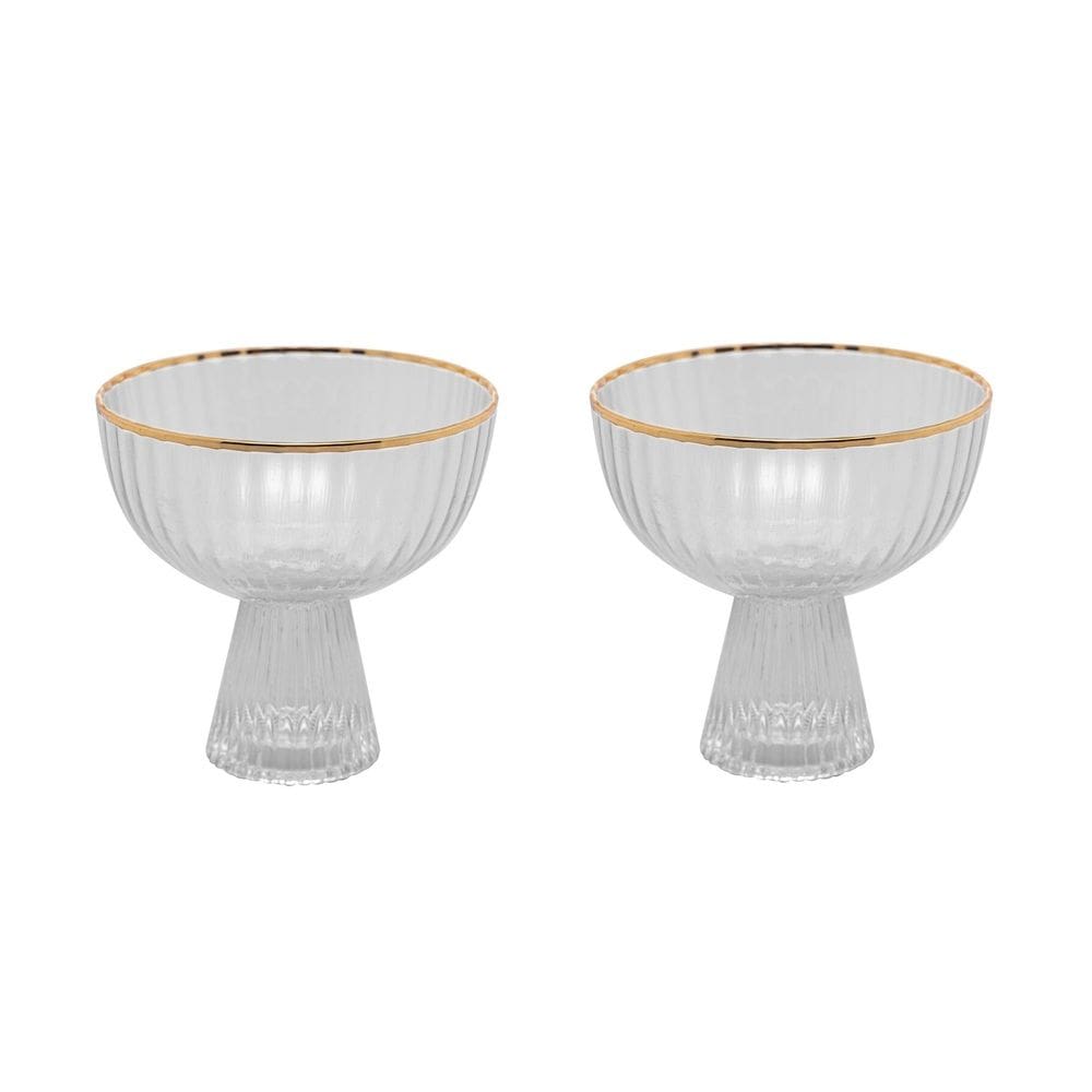 Cj 2 Taças de Vidro P/Sobremesa C/Fio de Ouro Lines 200ml Wolff