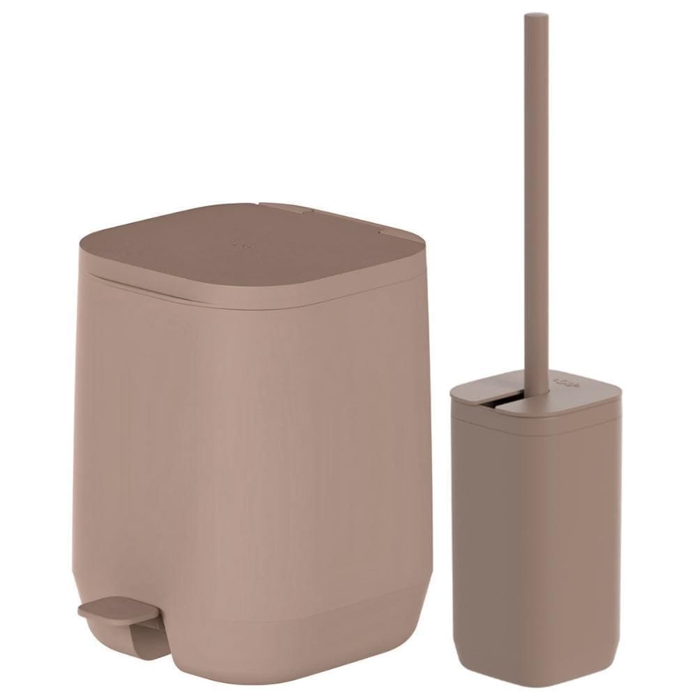 Kit Banheiro Lixeira Com Pedal Escova Sanitaria Ou Marrom