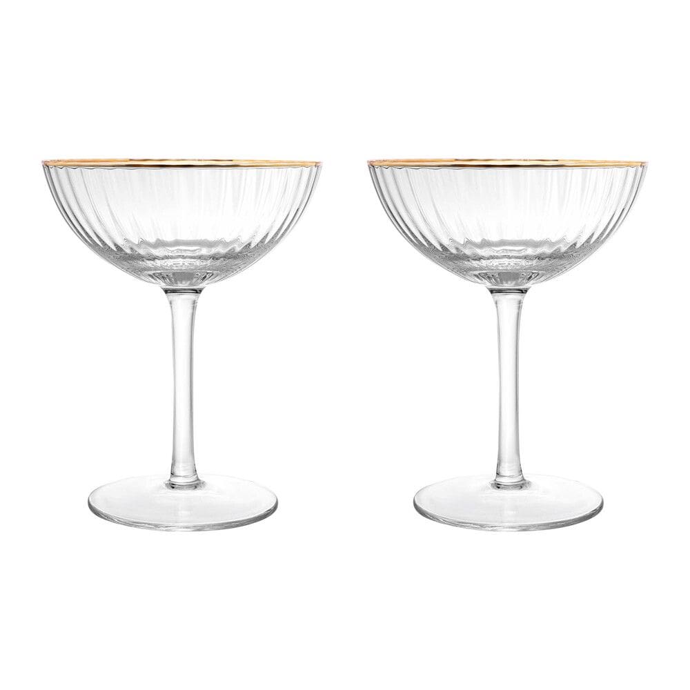 Cj 2 Taças de Vidro Coupe C/Fio de Ouro Lines 250ml Wolff