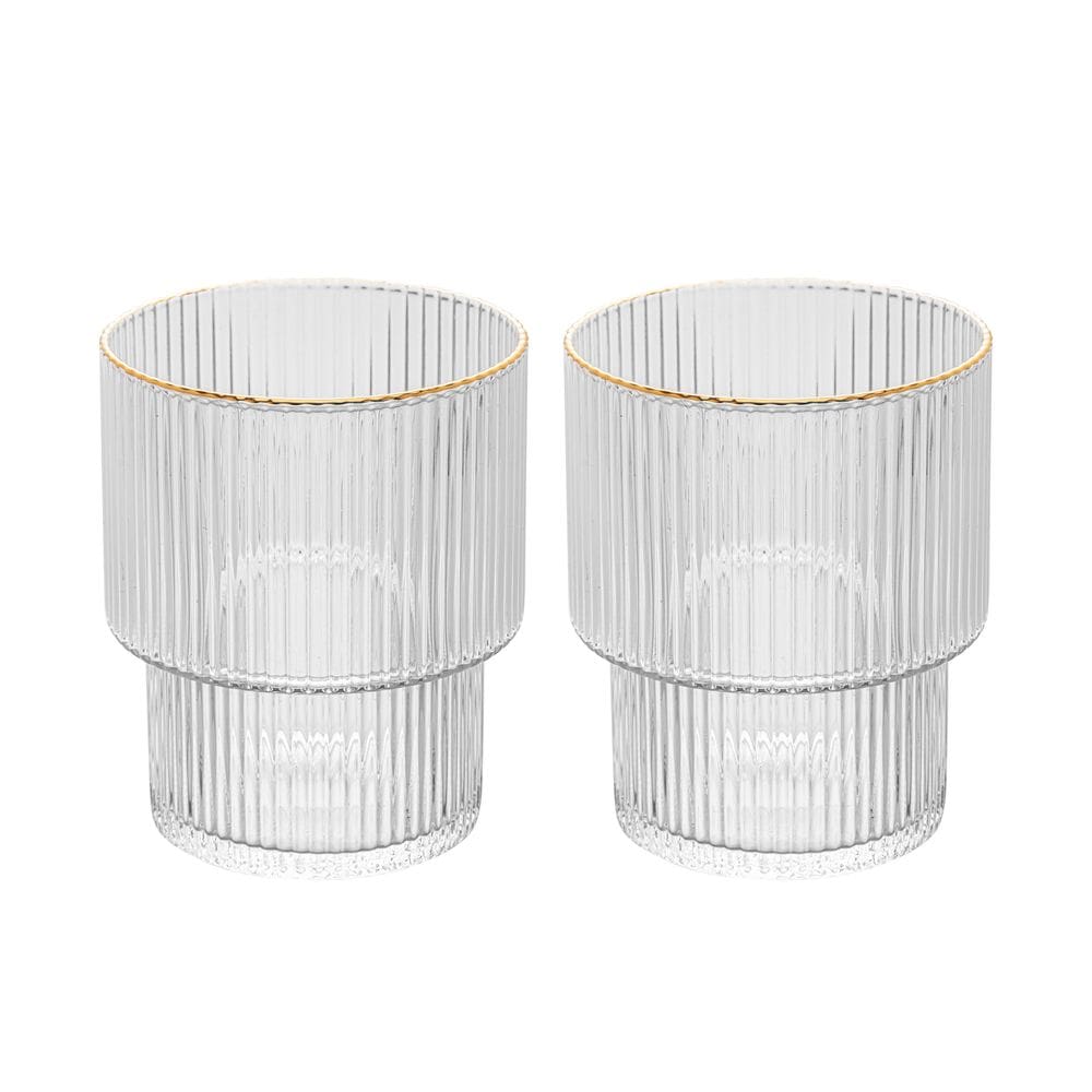 Cj 2 Copos Baixos de Vidro C/Fio de Ouro Lines 220ml Wolff